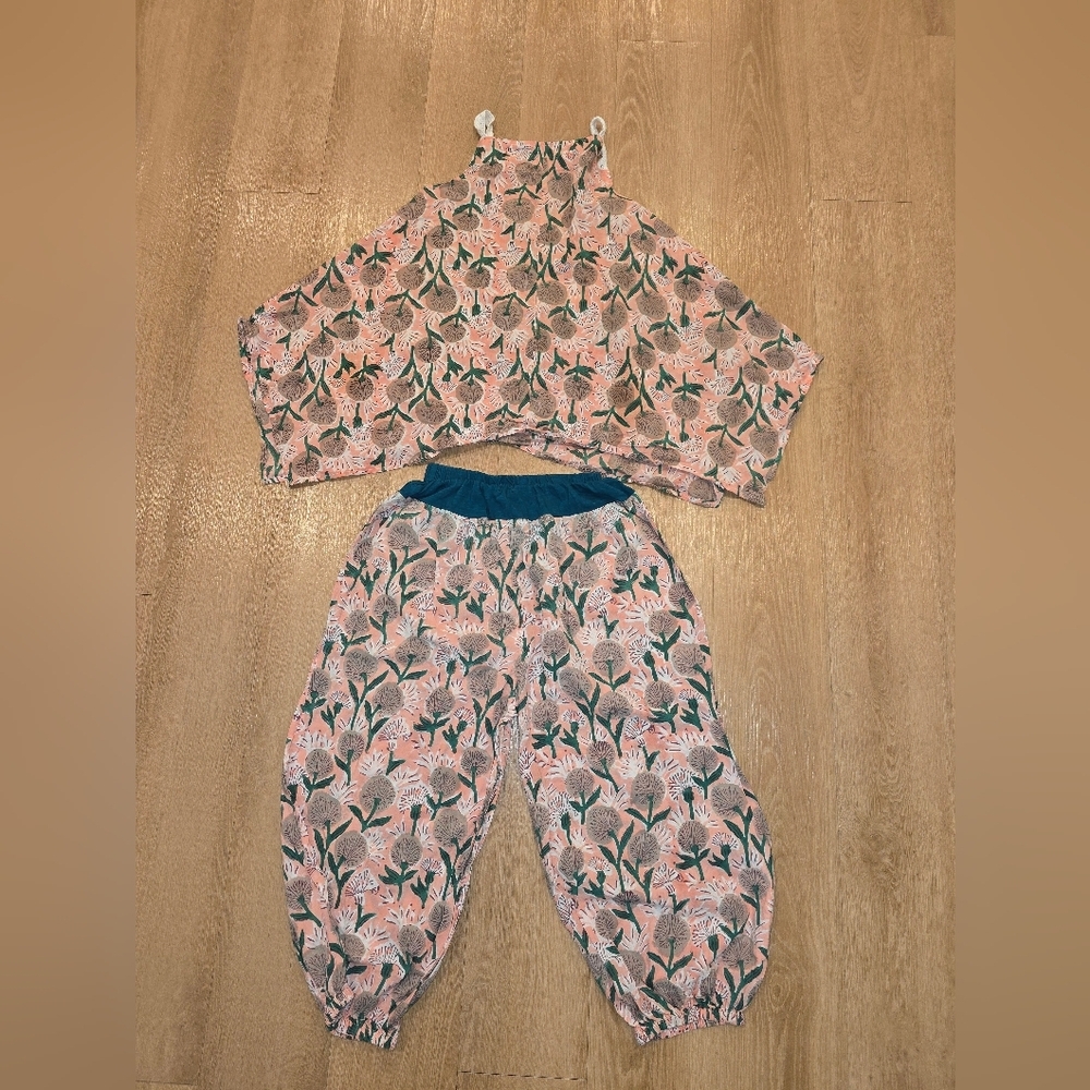 Aura Knit Two Piece Set, 10 Year, Tank Top And Pants, Pink Tropical Lounge Wear - Picture 10 of 10
